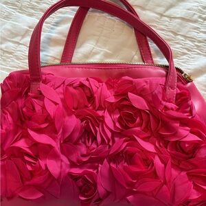 Fuchsia Pink 3D Rosette Flower Satchel - Vibrant Rose Petal Handbag - Top Handle